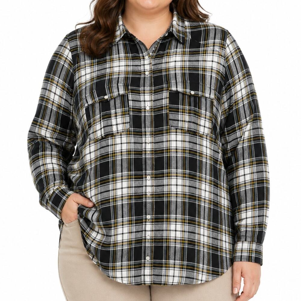 NWT Cato London Call Courtyard Plaid Button Front Rayon Shirt Womens 22 24W